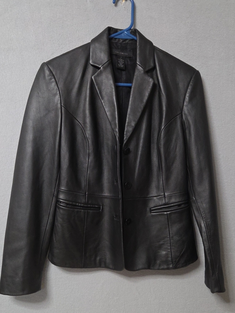 Vintage The Limited Black Genuine Leather Blazer Jacket 90s Y2K Size 2 Small.